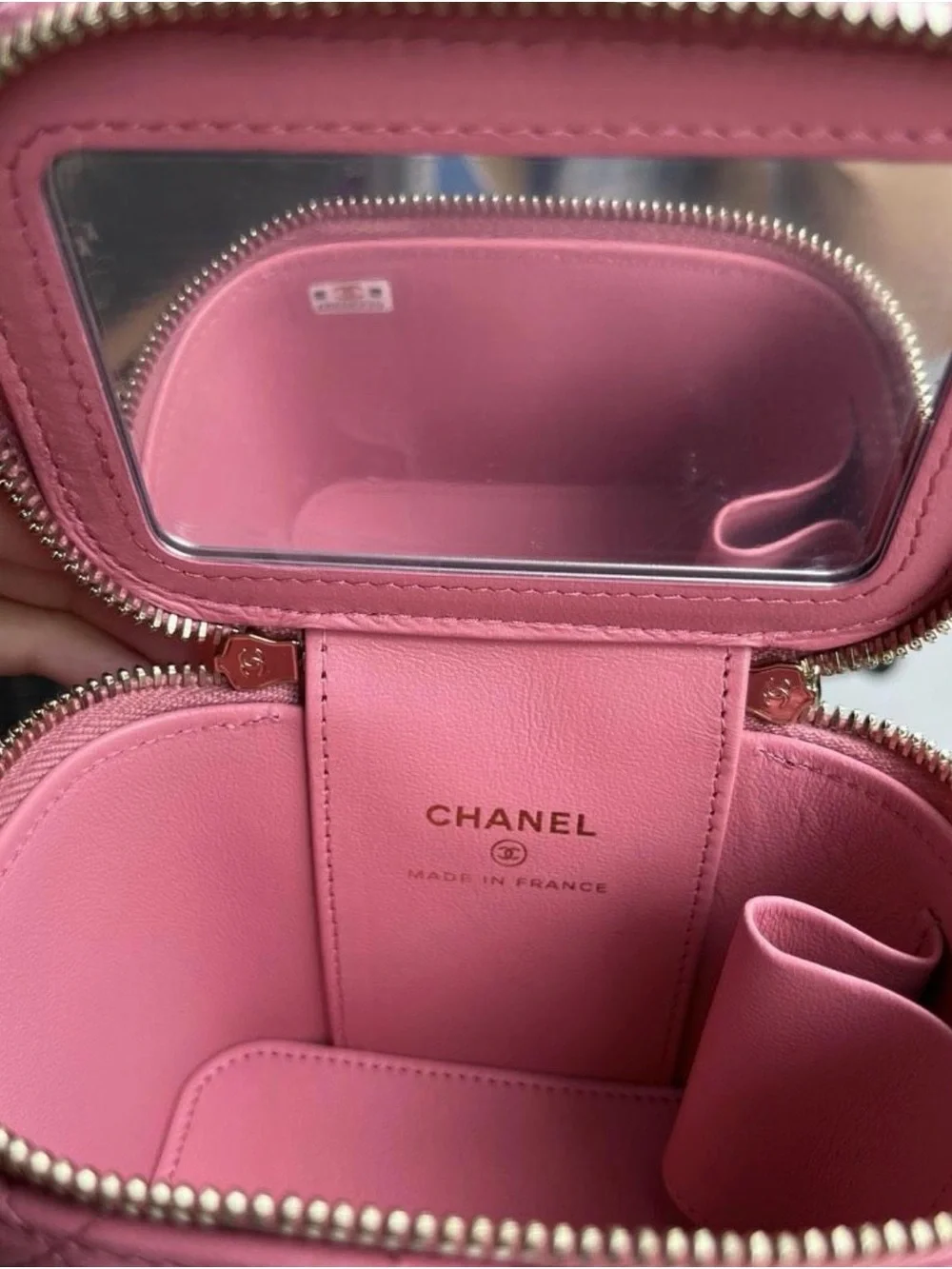 CHANEL Pink Quilted Vanity Mini Top-Handle Crossbody